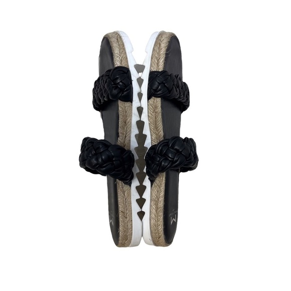 Marc Fisher Jaimee Braided Flat Espadrille Slip On Sandal Size 8 Black Leather - Picture 7 of 10